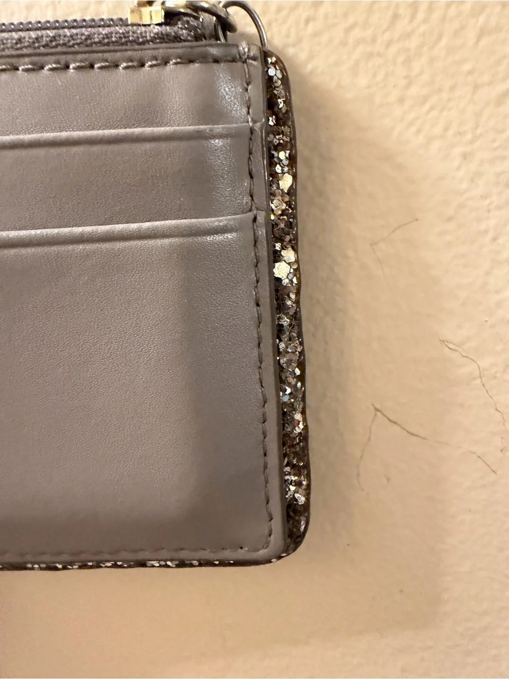 Kate Spade Gray Women's Cardholder Wallet with Glitter Trim